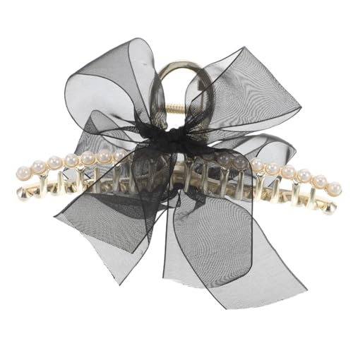 VALICLUD Große Schwarze Haarklammer mit Mesh-schleife und Perlen Vielseitige Haarkralle für Haartypen Fester Sitz durch Hinterkopf-klaue Eleganter Haarschmuck für Damen und Mädchen von VALICLUD