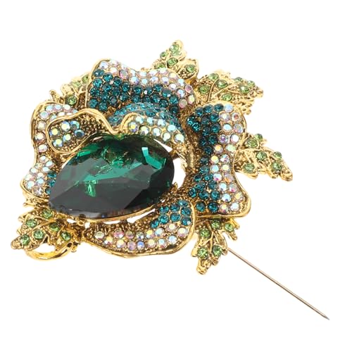 VALICLUD Grüne Blumenbrosche Damen mit Funkelnden Strasssteinen Vielseitige Anstecknadel für Schal und Kleidung Zeitloses Design Langlebiger Schmuck für Festliche Anlässe von VALICLUD