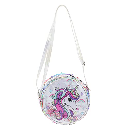 VALICLUD Gürteltasche Runde Einhorn Geldbörse Flauschige Tragetasche Glitzer-Pailletten-Tasche Pu-runde Umhängetasche Mit Einhorn Runde Umhängetasche Weiß Einkaufstasche Grüßer Kind Mädchen von VALICLUD