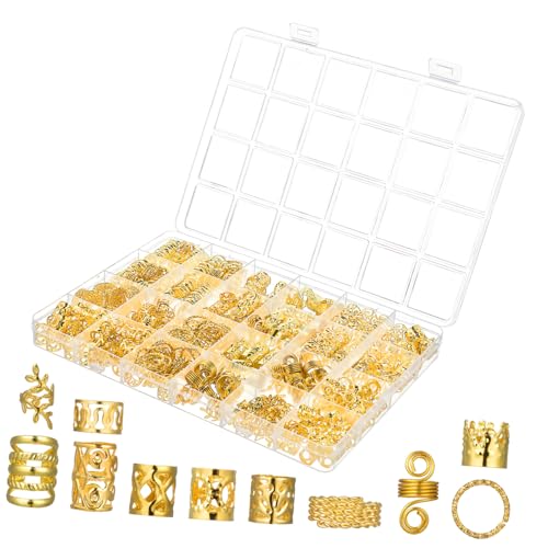 VALICLUD Haarperlen für Zöpfe Goldfarbene Haarschmuck Ringe Metallische Zopfaccessoires Einfache Handhabung Vielseitig Einsetzbar für Damen Herren mit Exquisiten Designs von VALICLUD