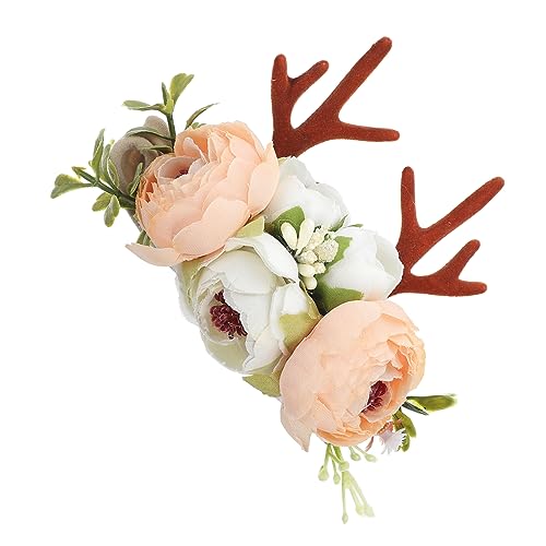 VALICLUD Haarreif mit Blumen und Rentiergeweih Elastisches Stirnband für Mädchen Geeignet für Weihnachten Karneval Geburtstag Tierkostüm und Festliche Anlässe von VALICLUD