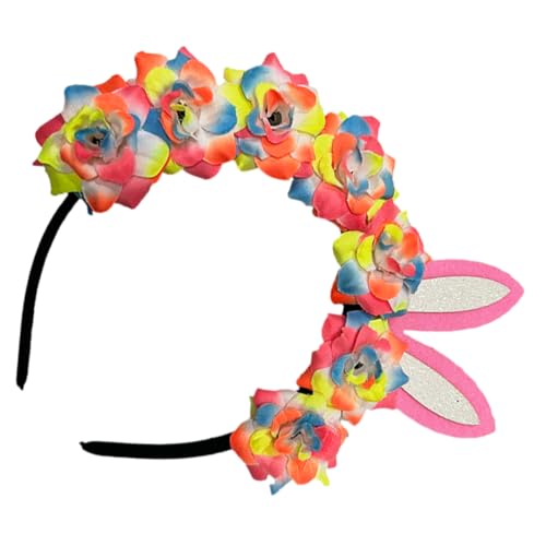 VALICLUD Bunte Blumen-rabbit Ear Haarband Für Damen Einstellbares Kostüm-zubehör Für Partys Geburtstagsfeiern Und Ostern Kopfbedeckung Mit Bunten Blumen Für Kreative Looks von VALICLUD