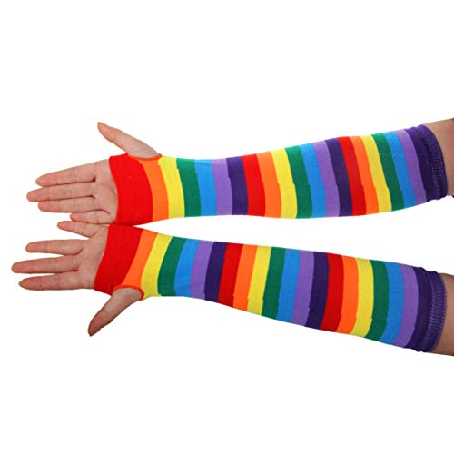 VALICLUD Halloween Dress Up Accessoires Regenbogen Streifen Handschuhe Bunte Bein Strumpf Regenbogen Kostüm Set von VALICLUD