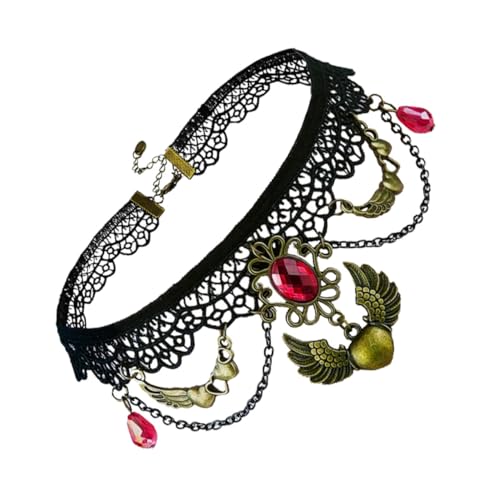 VALICLUD Halloween Halskette Kurz Kettenanhänger mit Spitzen Tasseln Vampir Halsaccessoire für Frauen Cosplay Schmuck von VALICLUD
