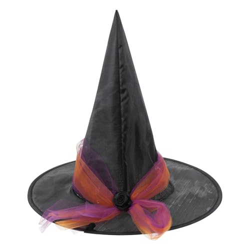 VALICLUD Halloween Hexenhut Für Damen Eleganter Schwarzer Witch Hat Mit Blumen Für Kostümpartys Und Masquerade Vielseitiges Accessoire Für Halloween Und Cosplay von VALICLUD
