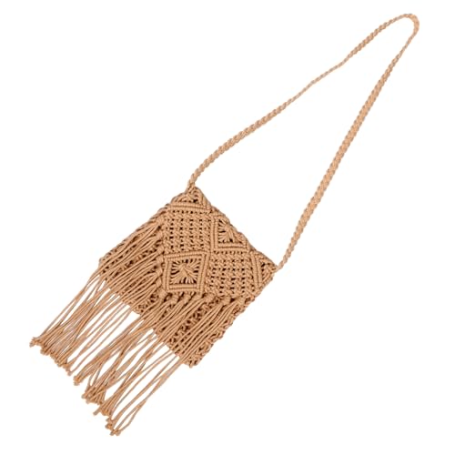 VALICLUD Handgefertigte Damen Crossbody Bag aus Baumwollseil Kleine Gewebte Schultertasche mit Quasten Vielseitige Strand und Reistasche in Klassischem Khaki Leicht und Robust für Sommer von VALICLUD