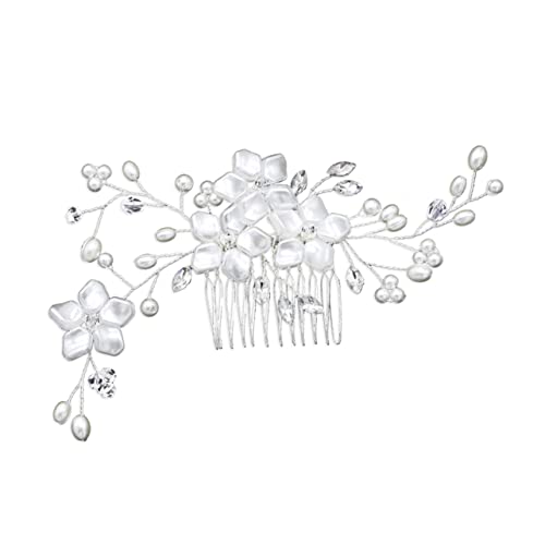 VALICLUD Handgefertigter Brauthaarschmuck mit Künstlichen Perlen und Blumen Weiße Hochzeits Haarklammer für Damen Eleganter Kopfschmuck für Party Braut und Festliche Anlässe von VALICLUD