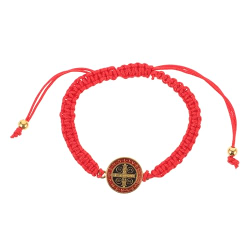 VALICLUD Handgefertigtes Rotes Verstellbares Saint Benedict Armband Garn Religiöses Christliches Schmuckstück für Männer und Frauen Modisch und Vielseitig mit Besonderem Schutzsymbol von VALICLUD