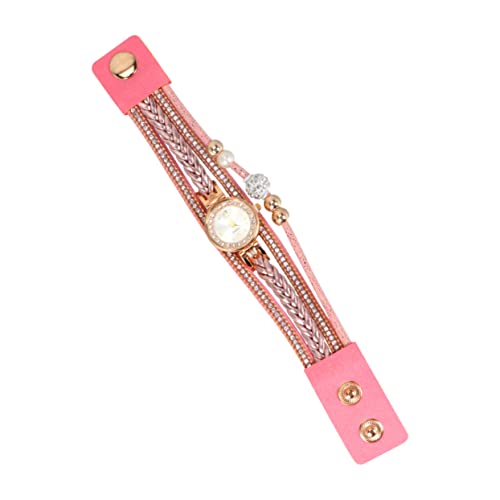 VALICLUD Strass Damenuhr Geflochtene Armbanduhr Mode Quarzuhr Handgelenk Kette Rosa Kreative Handgelenkdekoration Langlebige Zeitmessung von VALICLUD