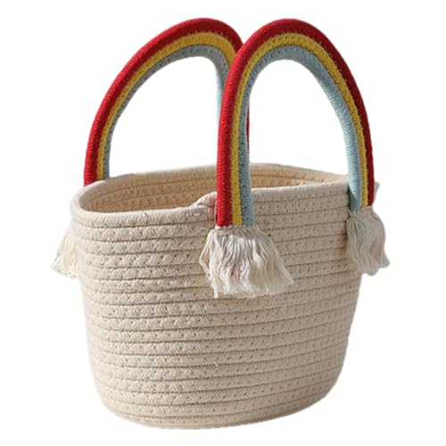 VALICLUD Handtasche Damen Baumwollseil Geflochten mit Regenbogenfarbenem Griff Wunderschöne Gewebte Tragetasche für Alltag Büro und Freizeit Robust Modisch und Vielseitig Einsetzbar von VALICLUD