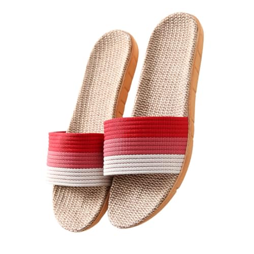 VALICLUD Hausschuhe Damen Leinen Slipper Mute Innenbereich Sanft Atmungsaktiv Sommer Rutschfest Barfußfreundlich Komfortabel Alltag von VALICLUD