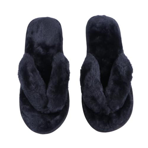 VALICLUD Hausschuhe Damen Winter Baumwolle Rutsch Pantoletten Gepolstert Hausflips Flache Komfortable Slippers Schwarz von VALICLUD