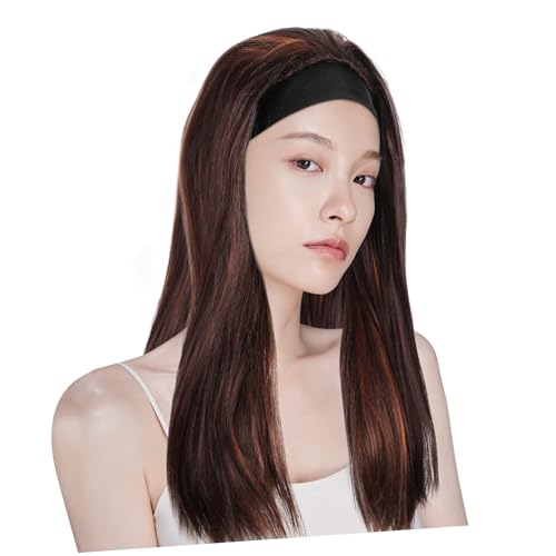 VALICLUD Headband Perücke Lang Glattes Synthetikhaar Für Damen Hitzebeständige Faser Leichtes Atmungsaktives Haarteil Für Alltag Party Cosplay Mit Natürlicher Haarlinie Einfaches Styling von VALICLUD