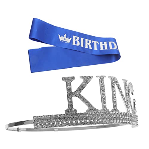 VALICLUD Herren Geburtstag Krone Mit Schärpe Rhinestone Diadem Und Blaue Schulterriemen Für Männer Party Dekorationen Für Kings Geburtstagsfeiern Und Rollenspiele von VALICLUD