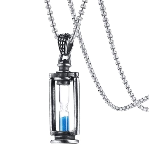 VALICLUD Titanstahl Sanduhr-Halskette Herren Vintage Schmuck Mit Sandtimer AnhäNger 3Mm*60Cm Perlenkette FüR Geburtstage, JubiläEn Und Festliche AnläSse von VALICLUD