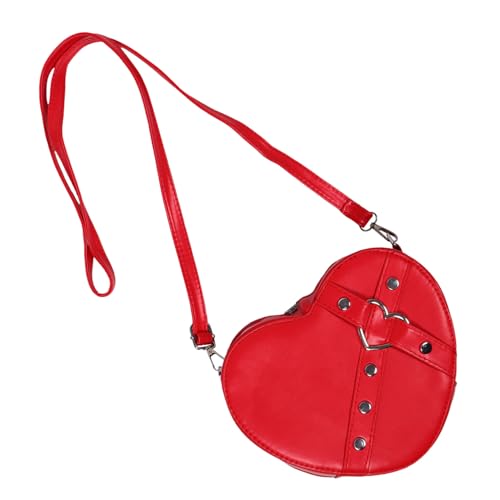 VALICLUD Herzförmige Crossbody Tasche Damen Verstellbare Umhängetasche aus Kunstleder Leichte Kleine Schultertasche mit Reißverschluss Modische Rote Satchel für Alltag und Besondere Anlässe von VALICLUD
