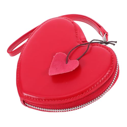 VALICLUD Herzförmige PU Münzgeldbörse Damen Leicht Kompakt Tragbar Große Kapazität Praktisch Robust Rot von VALICLUD