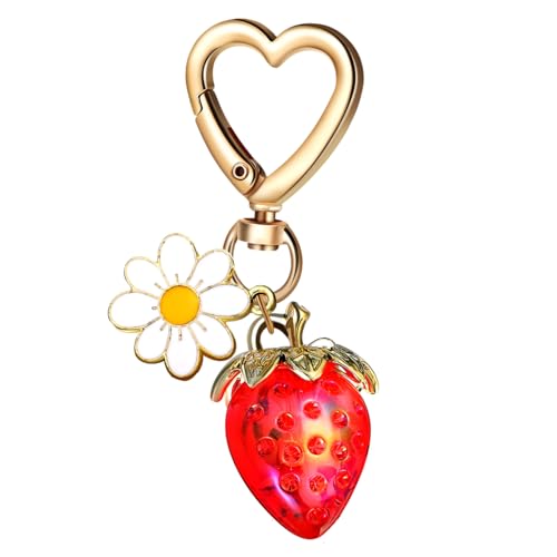 VALICLUD Herzförmiger Erdbeer-schlüsselanhänger Süßer Bag Charm Mit Daisy-anhänger Kreatives Schlüsselring-Accessoire Für Frauen Als Für Täglichen Gebrauch von VALICLUD