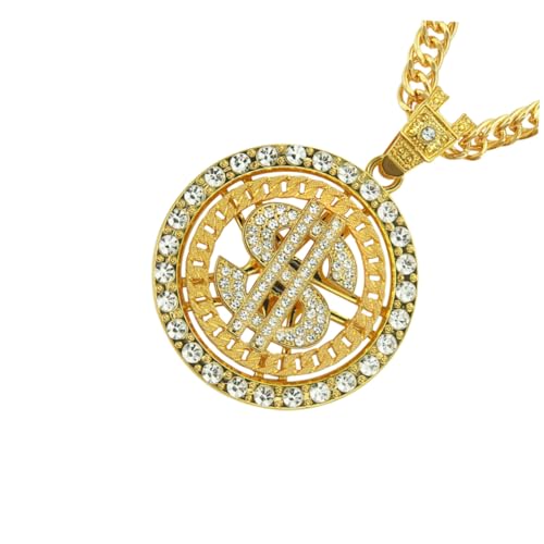 VALICLUD Hip Hop Halskette Herren Gold Anhänger US Dollarzeichen mit Strass Kreatives Design Leicht und Robust für Party Nachtclub und Alltag von VALICLUD