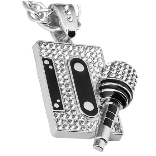 VALICLUD Hip Hop Mikrofon Halskette Damen Kassettenanhänger Silber Chained Necklace Rapper Schmuck für Partys und Alltag von VALICLUD