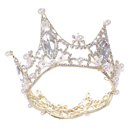 VALICLUD Hochzeit Perlen Tiara Haarschmuck Strass Krone Braut Haarschmuck für Festzug und Prinzessin Look Goldfarbenes Diadem mit Perlen und Funkelnden Kristallen für Braut und Damen von VALICLUD
