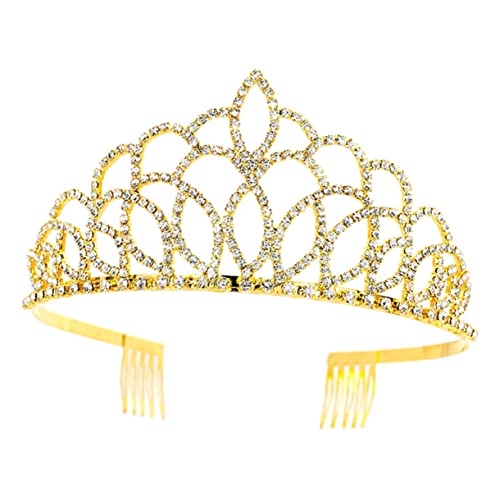 VALICLUD Hochzeitskrone Tiara mit Strass Gold Weiße Braut Haarschmuck Sicherer durch Befestigungsringe Leicht und Langlebig Für Hochzeit Tanz und Festliche Anlässe von VALICLUD