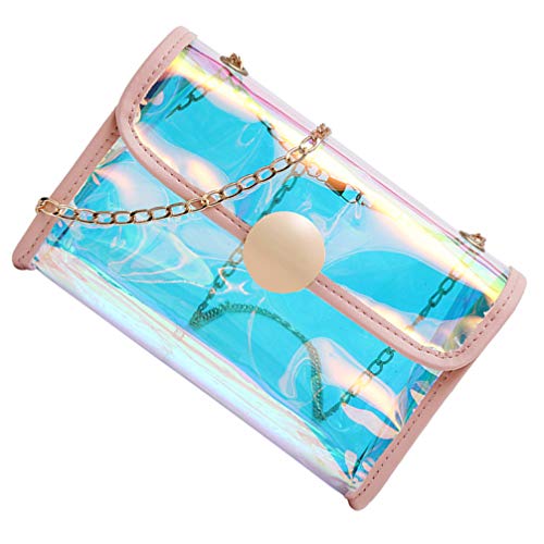 VALICLUD Holographische Transparent Crossbody- Tasche Klar PVC Gelee Kette Tasche Mini Einzigen Schulter Tasche Körper Geldbörse Brieftasche Handtasche für Frauen Mädchen Dame Rosa von VALICLUD