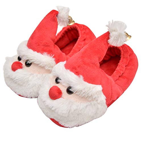 VALICLUD Indoor-Hausschuhe Weihnachten Santa Pantoffeln Plüsch Santa Claus Hausschuhe Schuhe Winter Warmes Hausschuhe Weihnachtsgeschenke für Kinder Größe 23-24 Weihnachtspantoffeln von VALICLUD