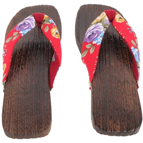 VALICLUD Japanische Damen Holzclogs Slipper mit Traditionellem Blütenmuster Atmungsaktiv Langlebig aus Holz und Stoff Leichte Sommerschuhe Komfortable Hausschuhe für Alltag und Zuhause von VALICLUD
