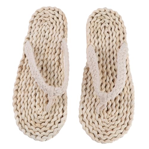VALICLUD Japanische Stil Hausschuhe Unisex Rutsch Slipper mit Baumwollseil Leichte Freizeit Sandalen für Innen und Außen Rutschfeste Sohle Vintage Design Weiß von VALICLUD