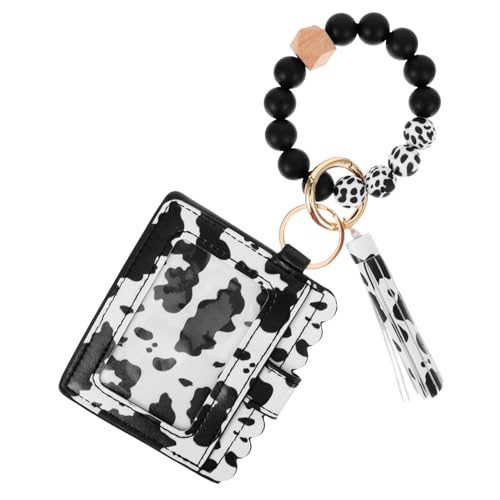 VALICLUD Feminine Beaded Wristlet Clutch Multifunktionale Damen Geldbörse Mit Schlüsselanhänger Stilvoller Kartenhalter Für Alltag Und Ausgehen Weiße Kuhmuster Pu Geldbörse von VALICLUD