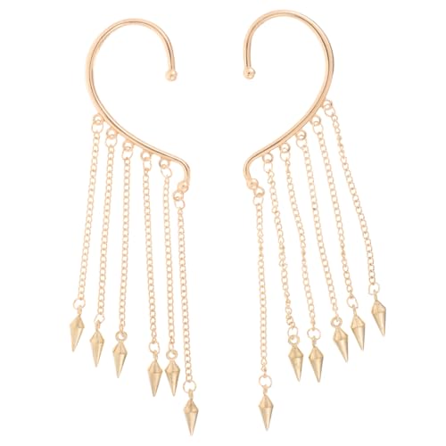 VALICLUD Kettenglied Ohrhänger mit Quasten für Damen Ohrmanschettenohrringe Unpiercierte Ohrclips Lange Ohrringe Gold für Verschiedene Anlässe von VALICLUD