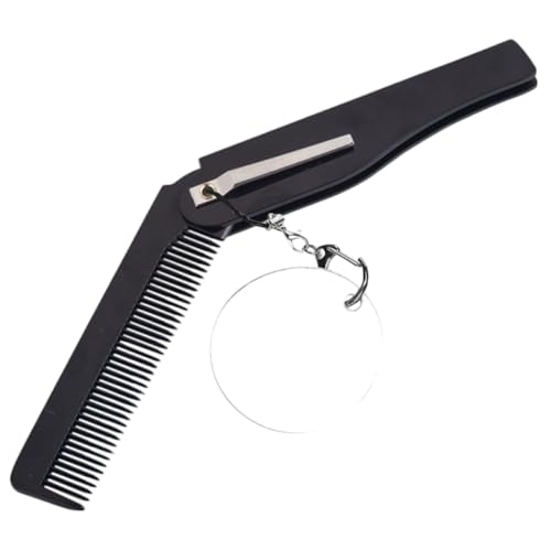 VALICLUD Faltbarer Kamm mit Schlüsselanhänger für Männer Tragbarer Kompakter Reisekamm mit Ovalem Spiegel und Feinen Zähnen für Bartpflege und Hairstyling von VALICLUD