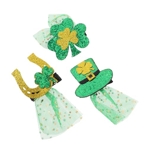 VALICLUD 3stücke St Patrick's Day Haarklammern Mit Glitzer Und Drei Berühmten Symbolen Kleeblatt Hut Und Pferdehufeisen Festliche Haaraccessoires Für Irish Party Und Besondere Anlässe von VALICLUD