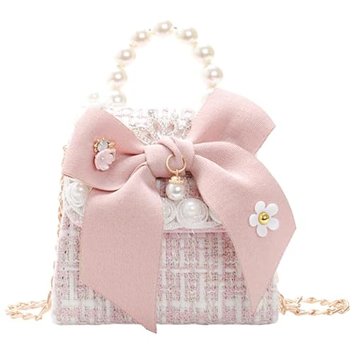 VALICLUD Kleine Mädchen Bowknot Geldbörse mit Perlenkette, süße Prinzessin Handtaschen rosa Schultertasche, Mini Messenger Bag für Kinder von VALICLUD