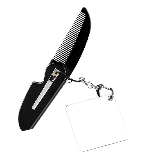 VALICLUD Kleiner Klappbarer Bartkamm mit Schlüsselanhänger Faltbarer Taschenkamm für Männer Feinzahnkamm Reise Kamm mit Spiegel Kompakt und Leicht von VALICLUD