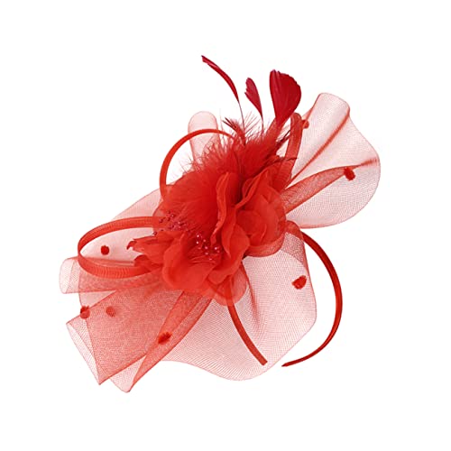 VALICLUD Kopfbedeckung Für Party Fascinator-reifen Mit Blumen Braut-stirnband Aus Netz Blumen-haarspange Haarschmuck Für Damen Hochzeitsdeko Abendparty-accessoire Rot von VALICLUD