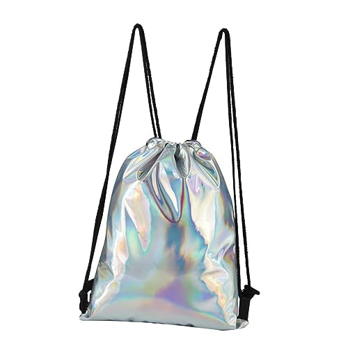 VALICLUD Kordelzug Rucksack Damen Holografisch PU Material Großes Fassungsvermögen Mode Turnbeutel Glänzend Silber Sportbeutel Schule Gymnastik Tasche für Frauen von VALICLUD