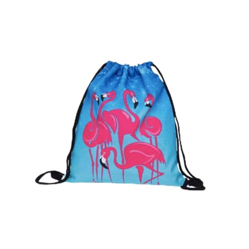 VALICLUD Kordelzug-Rucksack mit 3D-Flamingo-Druck Modische Aufbewahrungstasche für Frauen und Mädchen Polyester Schmuck Kosmetiktasche Reise-Einkaufstasche von VALICLUD