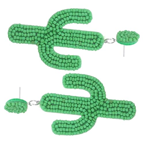 VALICLUD Kreative Kaktus Ohrringe Damen Handgefertigt mit Perlen Leichte Statement Ohrhänger Modischer Schmuck für Alltag Party und Geschenk Boho Stil Grün von VALICLUD