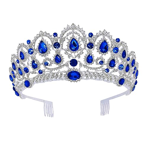 VALICLUD Kristallbrautkrone für Hochzeiten Eleganter Haarschmuck mit Brautkleider und Besondere Anlässe Blauer Glitzer Haarreif für Damen von VALICLUD