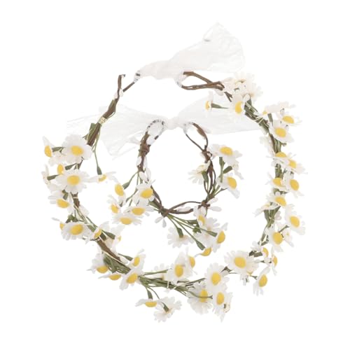 VALICLUD Blumenkrone Mit Band Und Armband Frauen Hochzeit Party Festival Und Fotoshootings Verstellbarer Haarschmuck Aus Stoff Für Zöpfe Und Alltag von VALICLUD