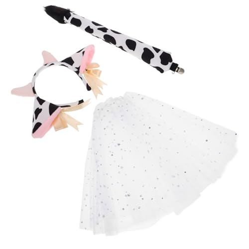 VALICLUD Kuhhorn Stirnband Mit Tierohren Und Kuh Für Tierthemen Parties Cosplay Requisiten Weißer Tutu Rock Für Mädchen Kostüm Zubehör von VALICLUD