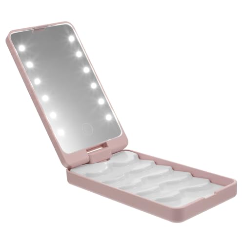 VALICLUD LED Augenbrauen Aufbewahrungsbox mit Spiegel und LED Beleuchtung Praktischer Organizer für Wimpern und Make Up für Handtasche und Schminktisch Gold von VALICLUD