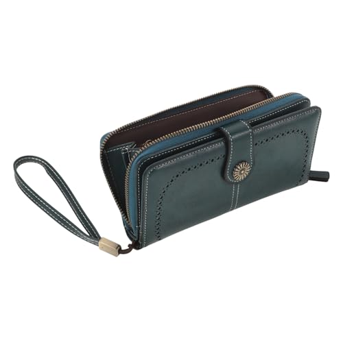 VALICLUD Damen Geldbörse Aus Öl-wachs Lange Reißverschluss Clutch Für Handy Münzen Und Karten Stilvoller Handheld Geldbeutel Große Kapazität Elegantes Design von VALICLUD