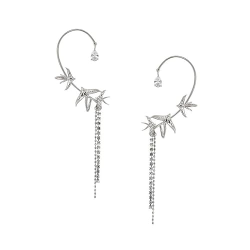 VALICLUD Lange Quasten Ohrclips Piercing Schimmernde Zirkonia Ohrmanschetten Eleganter Schmuck für Damen Teiliges Silberfarben Linker und Rechter Ohrclip Modisches Accessoire für Alltag von VALICLUD