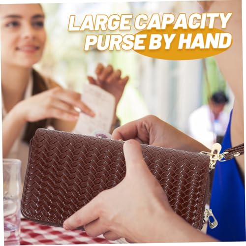 VALICLUD Langes Damen Geldbörse mit Doppelreißverschluss Große Kapazität Geteiltes Material Handliche Handgelenksschlaufe Praktische Innenaufteilung Braunes Portemonnaie für Alltag und von VALICLUD