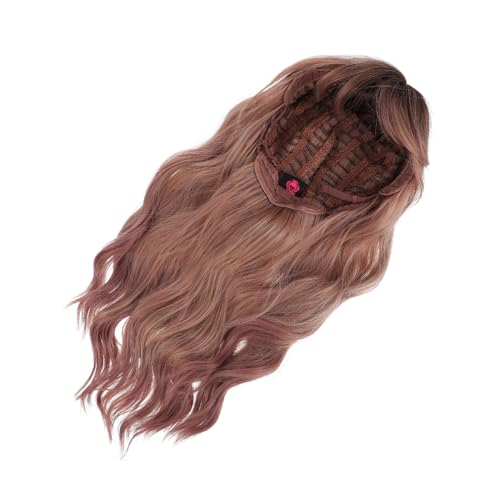 VALICLUD Langhaar Perücke mit Fransen Gewellte Natürliche Hitzebeständige Faser Alltagstauglich und Party Geeignet Farbverlauf Rauchrosa für Frauen und Mädchen von VALICLUD