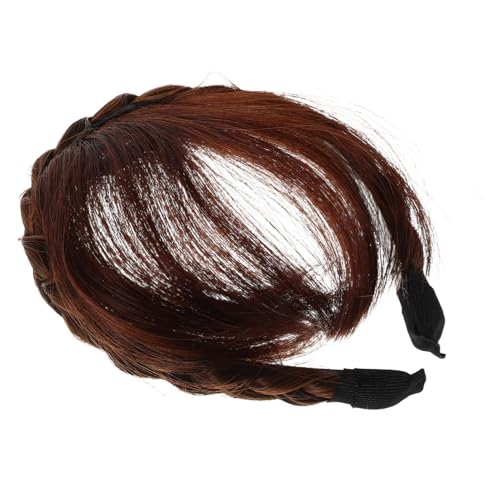 VALICLUD Leicht Brauner Geflochtener Haarreif mit Natürlichem Fischnetzzopf Luftigen Stirnfransen und Synthetischen Haarverlängerungen für Frauen und Mädchen Nahtlose Integration und von VALICLUD