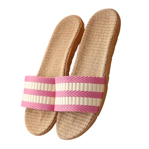 VALICLUD Leichte Baumwollhausschuhe Damen Rutschfest Atmungsaktiv Modisch Komfortabel Frühling Herbst Indoor Slippers für Zuhause Baumwoll Leinen Material von VALICLUD